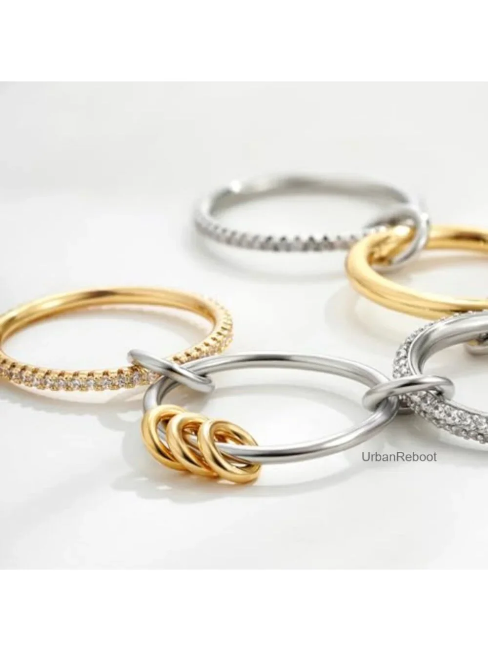 Gold Plated Stackable Rings Set 18k, Cubic Zirconia, Hypoallergenic, Size 5-10